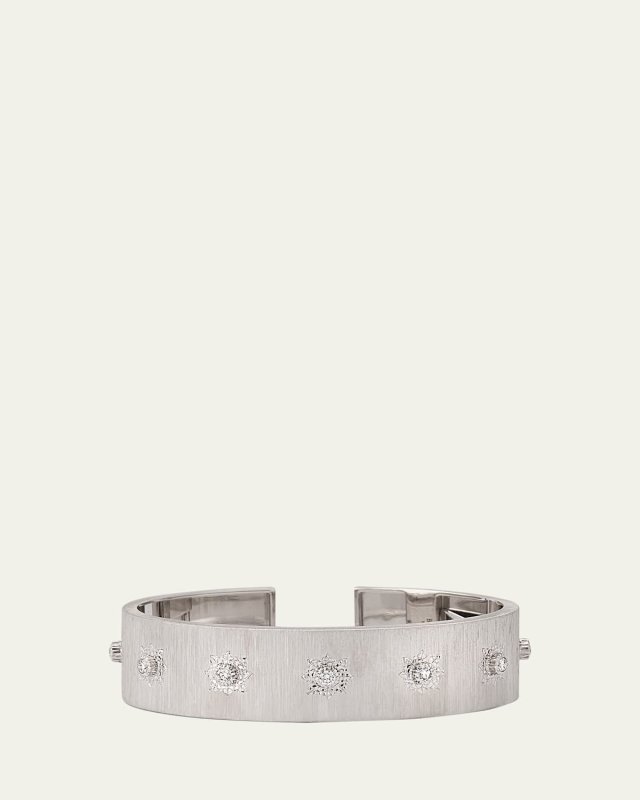 Marci 18K White Gold Flat Cuff Bracelet with Diamonds, 15.5